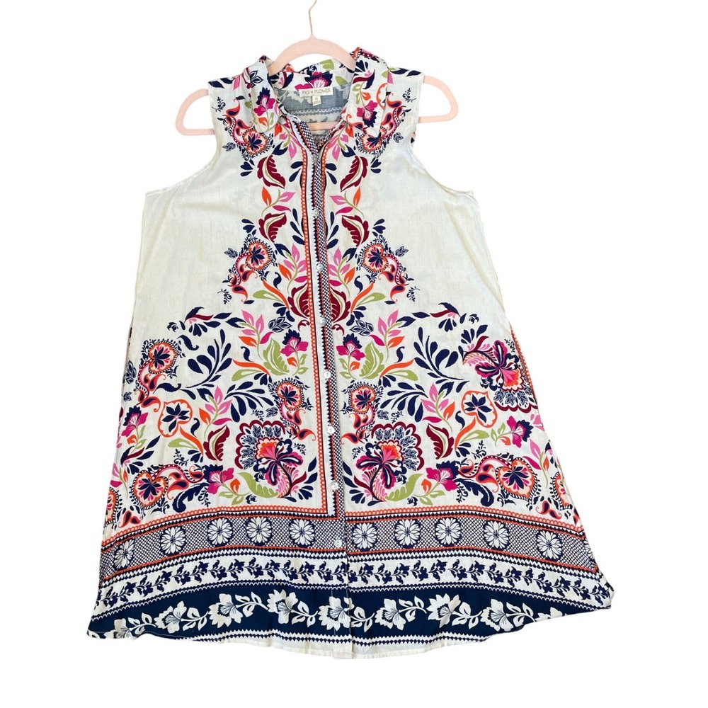 Fig + Flower Womens Medium Floral Paisley Sleeveless Button Down Dress Pockets